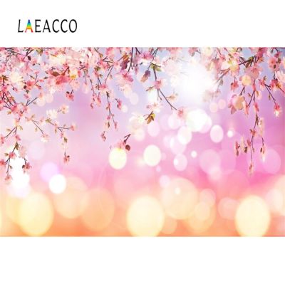 【☄New Arrival☄】 liangdaos296 Laeacco ดอกไม้สีชมพูในฤดูใบไม้ผลิที่ชวนฝันแตกหน่อลายจุดแสงโบเก้ภาพปาร์ตี้เด็กพื้นหลังภาพถ่ายฉากพื้นหลัง