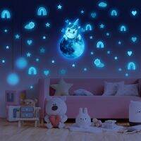 ZZOOI Cartoon Unicorn Luminous Wall Stickers Smile Unicorn Rainbow Wall Decals For Baby Nursery Glow In The Dark Wall Paper