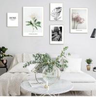 White Rose ดอกไม้สีชมพู Feather Wall Art ภาพวาดผ้าใบ Nordic พิมพ์ภาพผนังสำหรับห้องนั่งเล่นตกแต่งห้องนอน