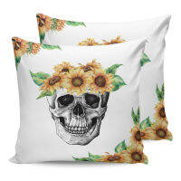 Skull Sunflower Flower White Pillow Cases Sofa Decor Pillow Cover for Living Room Decorative Pillows In Bedroom Pillowcase