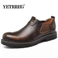 New Fashion Mens Casual Shoes High Quality Genuine Leather Mens Shoes Waterproof Mens Loafers Outdoor Motorcycle Work Shoes