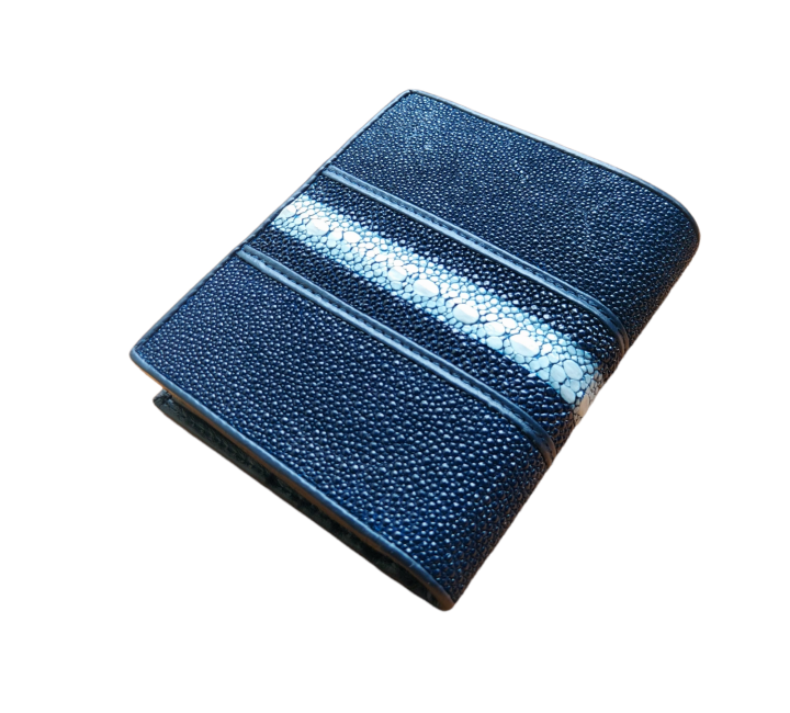 กระเป๋าธนบัตร-genuine-stingray-wallet-กระเป๋าสตางค์เกรด-a-ลายปลาหนาม-หนังปลากระเบน-กระเป๋าใบสั้น-พับสั้น-สีกรม-ใส่บัตรการ์ด-ธนบัตร-เหรียญ-รูปภาพ