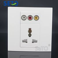 SeTo 86 Type RCA AV Audio Video + Three Hole Power Socket Wall Plate Socket Keystone Faceplate