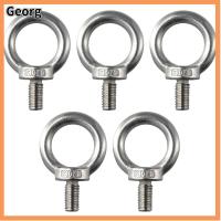 GEORG 5pcs 304สแตนเลสสตีล สลักเกลียวตา M10 เงินสีเงิน สลักเกลียวสำหรับยกตา อเนกประสงค์อเนกประสงค์ ทนทานสำหรับงานหนัก สลักเกลียวไหล่ เกรดทางทะเล