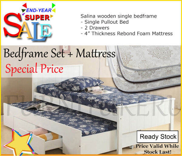 End Year Sale! Salina wooden single bedframe with single pullout bed