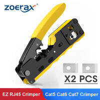 ZoeRax RJ45 RJ11ผ่านเครื่องมือจีบสำหรับ Cat7/6A Cat6/5 Ethernet Modular ปลั๊กเชื่อมต่อกับ S Tripper และใบมีดอะไหล่