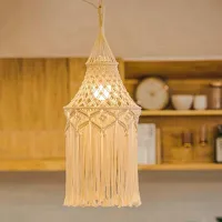 Nordic Macrame Woven Tapestry Lampshade Ceiling Pendant Light Cover Fit for Home Bedroom Decorative