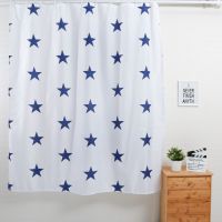 Blue star polyester waterproof shower curtain with white background