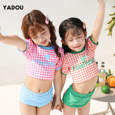 YADOU new childrens swimsuit Plaid girls two piece swimsuit baby swimsuit