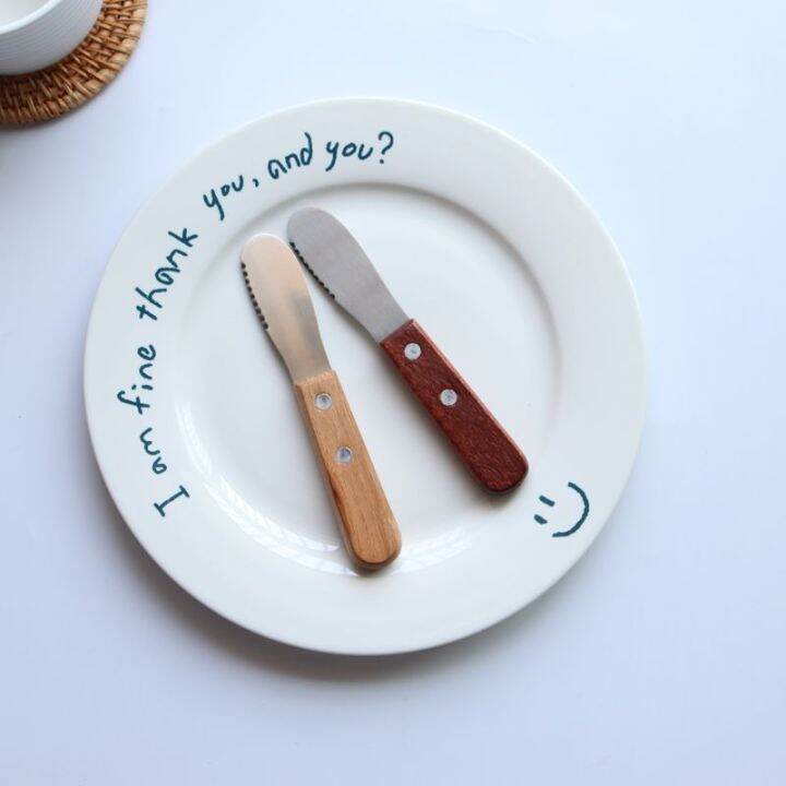 Ins Japanese solid wood handle butter knife bread serrated butter knife
