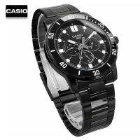 Velashop นาฬิกาข้อมือผู้ชายคาสิโอ Casio STANDARD Analogmen สายแสตนเลสรมดำ หน้าปัดดำ รุ่น MTP-VD300B-1EUDF, MTP-VD300B-1E, MTP-VD300B, MTP-VD300