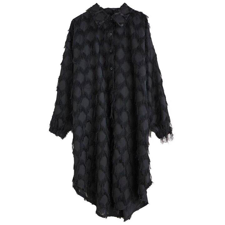 xitao-dress-loose-fashion-women-solid-color-tassel-shirt-dress