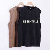 ESSENTIALS Sports vest cotton heavy old sleeveless T-shirt mens and womens wash off shoulder cotton retro loose T-shirt new