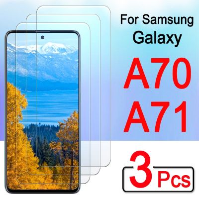 [Yellow peach flavor] กรณี A71สำหรับ Samsung Galaxy A70 71 70ป้องกันโทรศัพท์71a 70a Samsunga71 Samsunga70หุ้มเกราะ Screenprotector Glas 3Pcs