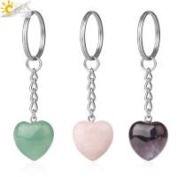 CSJA Heart Keychain Accessories Natural Stone Cute Door Car Keychains for Girls Couple DIY Motorcycle Key Chain Ring Holder G686