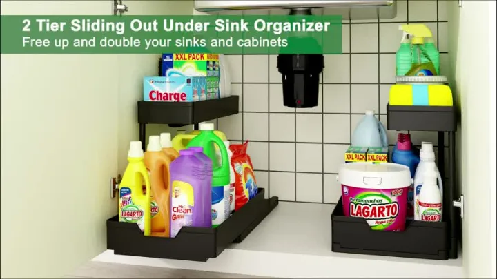 bukfen Under Sink Organizer, Pull Out Cabinet Organizer 2-Tier Slide Out  Sliding Shelf Under Cabinet Storage Multi-Use for Under Kitchen Bathroom  Sink