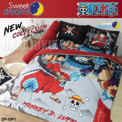 SWEET DREAMS ชุดผ้าปูที่นอน+ผ้านวม 5 ฟุต Digital Print วันพีช One Piece DP-OP1 สีแดง (ชุด 6 ชิ้น) #สวีทดรีมส์ ผ้าปู ผ้าปูที่นอน วันพีซ ลูฟี่ Luffy