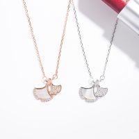 [COD] s925 full diamond forest ginkgo leaf white mother-of-pearl necklace Korean fan-shaped trendy brand net red shell pendant