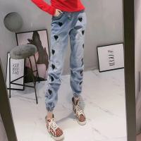 เสื้อแขนยาว Spring and Autumn Large Size Love Embroidered High Waist Jeans Womens Fashion Leggings Cropped Pants Women