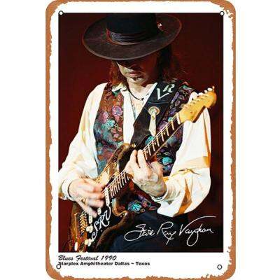 จิตรกรรมเหล็กสี่เหลี่ยมแผ่นโลหะวินเทจ Stevie Ray Vaughan ศิลปะบนผนังการตกแต่ง