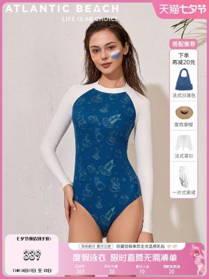 Atlanticbeach Vacation Swimsuit Womens Summer Seaside Sun Protection Long-Sleeved Conservative Surfwear Fashion One-Piece Swimsuit