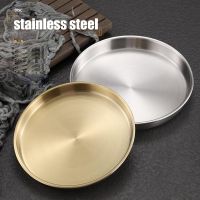 【 Party Store 】 304 Stainless Steel Plate Disc Commercial Golden Flat-bottomed Tray Thickened Cold Skin Sausage Powder Plate Steaming Plate Dish