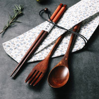 Wooden Spoon Fork Chopsticks Set Japanese Dinnerware Set Long Handle Portable Outdoor Cutlery Set Wood Tableware