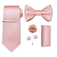 Solid Pink Plaid Ties For Men Fashion Men 39;s Self Tie Bow Tie Pocket Square Cufflinks Set Men Neck Tie Clip And Brooch