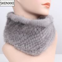 【CW】 2023 New Real Fur Scarves headbands Elastic Knitted Scarf Thick Warm Shawl
