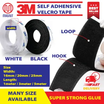 Velcro Tape 25mm x 1m Strong Self Adhesive Tape Magic Tape Nylon Sticker  Both Sided Mounting Hook & Loop Pelekat Kasut 1 Meter Hook Only