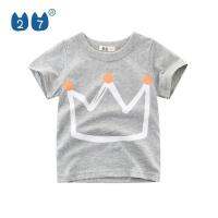 27 เด็กร้านค้าเด็กเสื้อยืดสำหรับ 1-8 ปีชายหญิงแขนสั้นคอลูกเรือมงกุฎแบบสีดำสีเทาผ้าฝ้ายระบายอากาศที่ดีผ้าบ้านเสื้อผ้าชุดลำลองสกปรกทนแฟชั่นฤดูร้อนใหม่