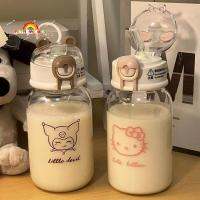 11DDTTII คุโรมิ ขวดน้ำพร้อมหลอด Cinnamoroll อะนิเมะ แก้วน้ำดื่มแก้ว แบบพกพาได้ ถ้วยพร้อมหลอด ขวดน้ำการ์ตูนอะนิเมะ เด็กนักเรียนชายหญิง