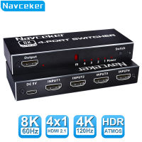Navceker 8K HDMI 2.1 Switcher Selector 4K 120Hz HD Switch HDMI Splitter 4 In 1 Out 3 In 1 Out สำหรับแล็ปท็อป PC Switch PS5