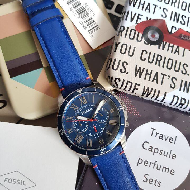 Fossil men's grant sport 2025 chronograph blue leather watch