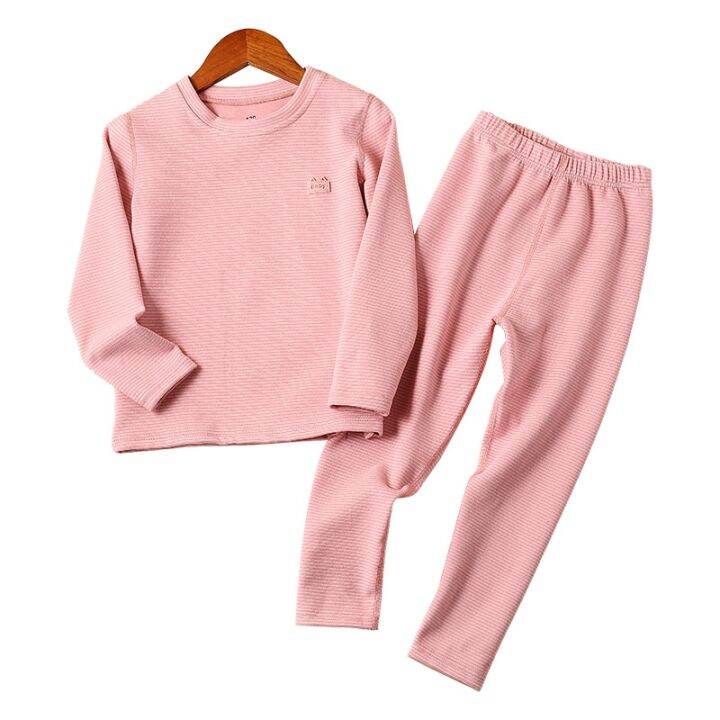 cod-new-velvet-striped-childrens-thermal-underwear-set-round-neck-wrapping-heating-boys-bottoming-autumn-clothes-long-johns-women