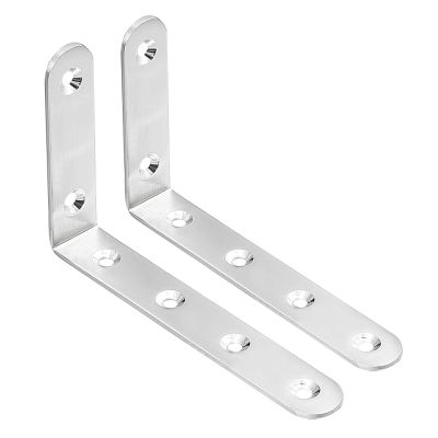 ♟✼▥ uxcell 2Pcs Corner Brace 125x77x20mm Stainless Steel Joint L Shape Right Angle Brackets Fastener to fasten desks chairs etc
