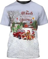 Mens 3D Graphic Print All Hearts Come Home for Christmas T Shirt Dachshund Dogs Wearing Santa Hats Top for Adults