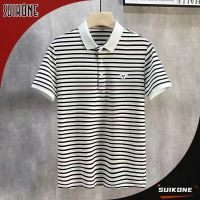 Suikone เสื้อยืดแขนบางเฉียบสั้นลายทางแบบบางสำหรับผู้ชาย,เสื้อโปโลใหม่สำหรับฤดูร้อนเสื้อโปโล