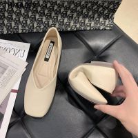 ♣☂ 2023 spring new flat single shoes female Korean version all-match square head shallow mouth slip-on grandma scoop doudou