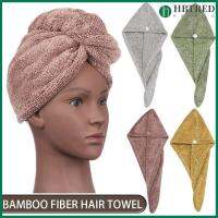 หมวกดูดซับน้ำสีสด HBTRED อุปกรณ์อาบน้ำ Serat Bambu ที่มีสีสันผ้าเช็ดตัวผมแห้งผ้าเช็ดหัวหมวกคลุมอาบน้ำผ้าโพกหัว