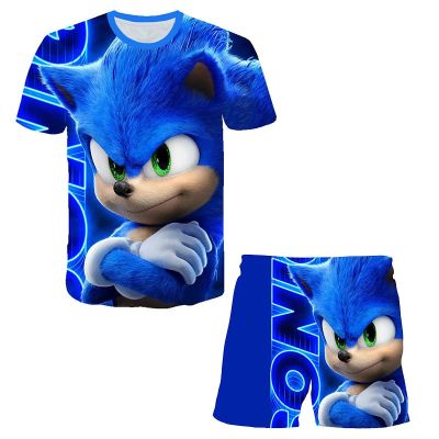 Sonic Set T-shirt boy and girl 3D childrens shorts sports boy T-shirt top and shorts Childrens clothing suit top+pants suit
