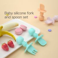 Baby Spoon Fork Set Silicone Material Soft Tableware Kid Training Spoon Fork Baby Feeding Utensils Bowl Fork Spoon Sets