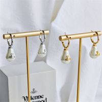 VIVIENNE WESTWOOD High Version Gold Silver Gourd Pearl Saturn Earrings--A8335 Star INS Temperament