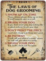 Retro Metal Novelty Poster Iron Painting The Laws of Dog Grooming Dog Groomer Tin Sign Gift for Dog Groomer Wall Decoration