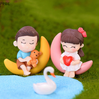 PPBE ดวงจันทร์คู่ Miniature Figurine Fairy Garden ตุ๊กตาตกแต่งภูมิทัศน์ขนาดเล็ก