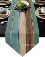 【NEW】【Penghantaran Privasi Tinggi】 Cross-Border New Arrival Table Runner Hot Sale in Europe and America Wood Grain Series Style Tablecloth American R Green Brown Linen Placemat