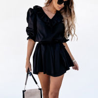 Summer Women Sexy Off-Shoulder Mini Dress Ruffle Puff Sleeve And Elasticized Waist Fashion Ladies Dress Cocktail Party Hot Dress