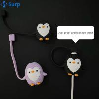 SURP ซิลิโคนทำจากซิลิโคน กัดสาย USB ยูเอสบี นกเพนกวิน ตัวป้องกันสายข้อมูล น่ารักน่ารักๆ กันฝุ่นกันฝุ่น ฝาครอบสายชาร์จ สายชาร์จไฟ