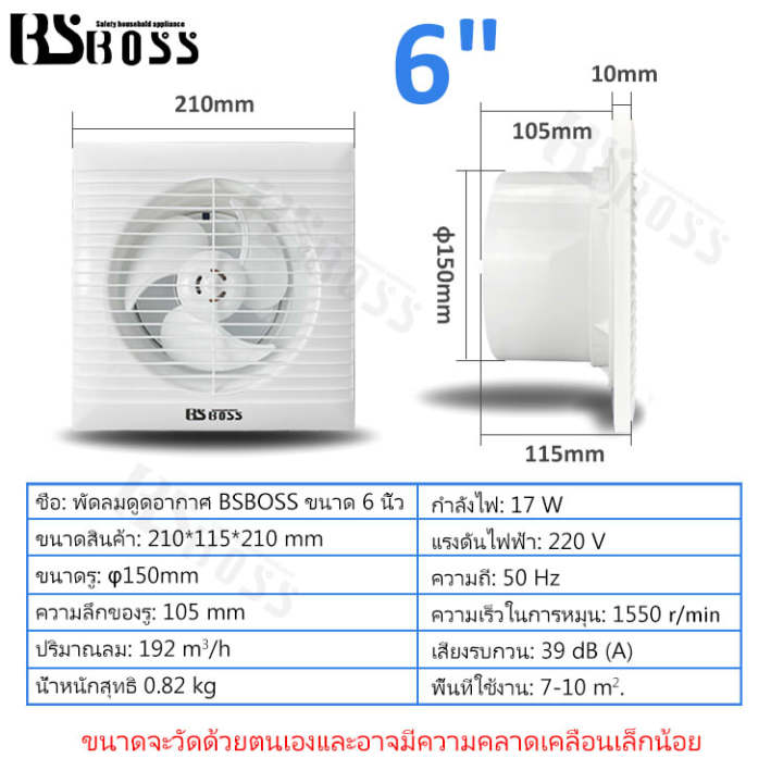 bsboss-4-นิ้ว-6-นิ้ว-8-นิ้วห้องน้ำท่อไอเสียประเภทพีวีซีห้องนอนห้องนั่งเล่นห้องน้ำห้องครัวห้องพักพัดลมดูดอากาศพัดลมระบายอ