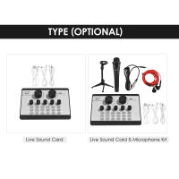 V17การ์ดเสียงสด &amp; ชุดไมโครโฟน BT มินิเครื่องมิกซ์เสียงชุดไมโครโฟนเครื่องผสมเสียงเปลี่ยนแปลงด้วยเสียงมัลติฟังก์ชั่นพร้อมขาตั้งสำหรับโทรศัพท์คอมพิวเตอร์เกมถ่ายทอดสดบันทึกเสียงเพลงร้องเพลง Ka-Raoke